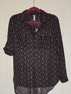 Sheer Button Up with Mini Floral Print